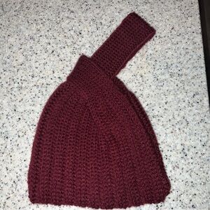 Handmade Crochet Japanese Knot handbag wristlet with knit look Burgundy Red
